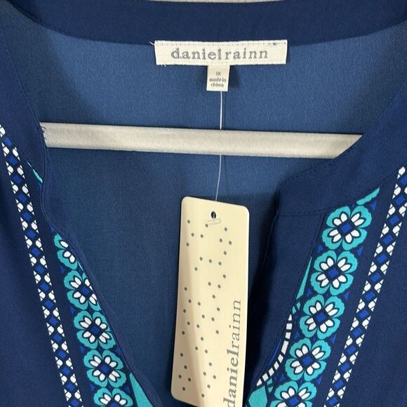 NWT Daniel Rainn Boho Flowy Semi Sheer Sleeveless V-Neck Dress Blue Plus Sz 1X - Picture 4 of 9